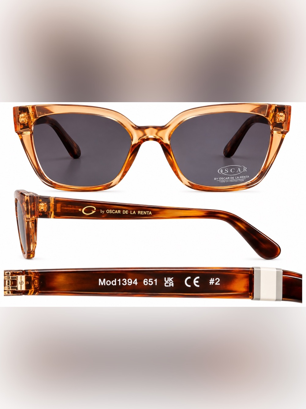 Oscar de la Renta Amber Tortoiseshell Sunglasses with Dark Lenses (No Case)